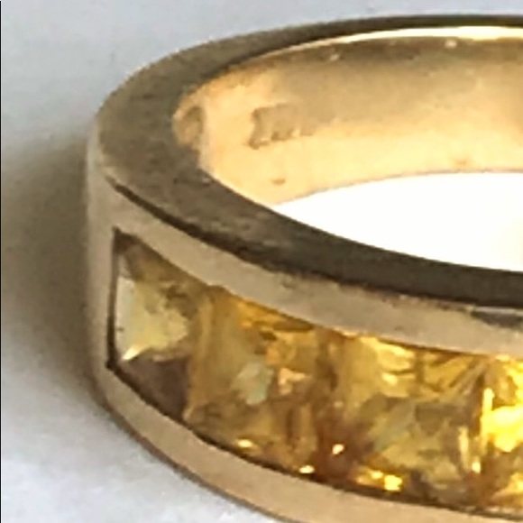 18k YELLOW GOLD & YELLOW SAPPHIRE BAND RING W APPRAISAL. Sz 7.5 - Picture 4 of 14